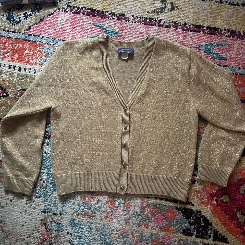 Vintage gold button down cardigan womens size L